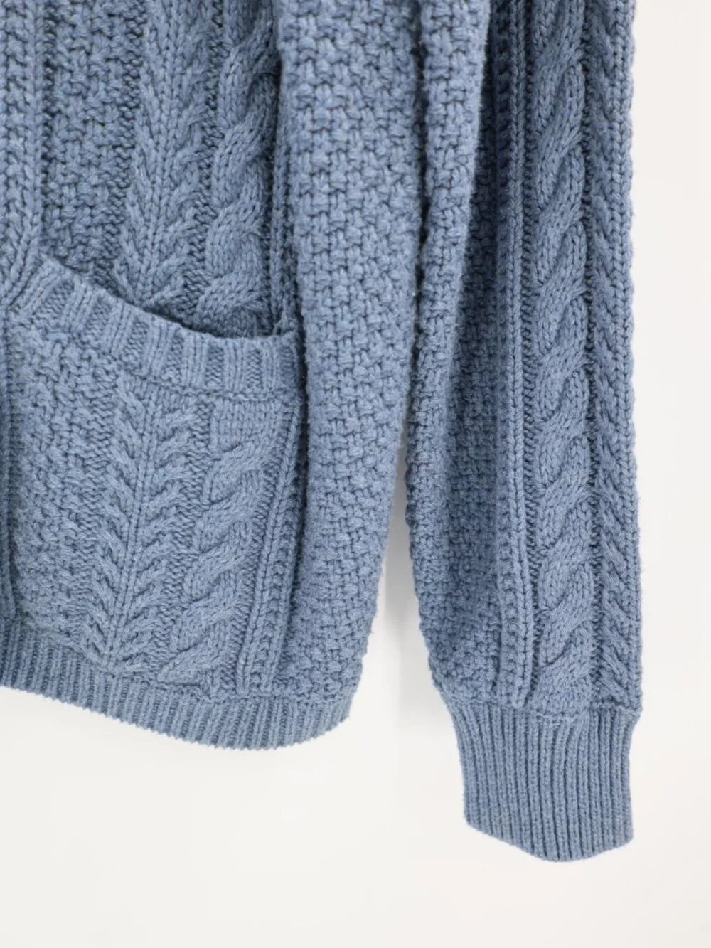 J Crew Cardigan Men Large Cable Knit Shawl Neck Button front Sweater Blue pocket